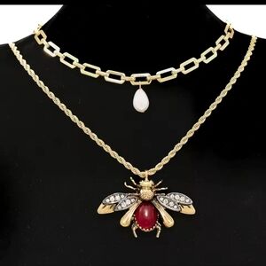 Gold and Red Bee🐝 Pendant Necklace